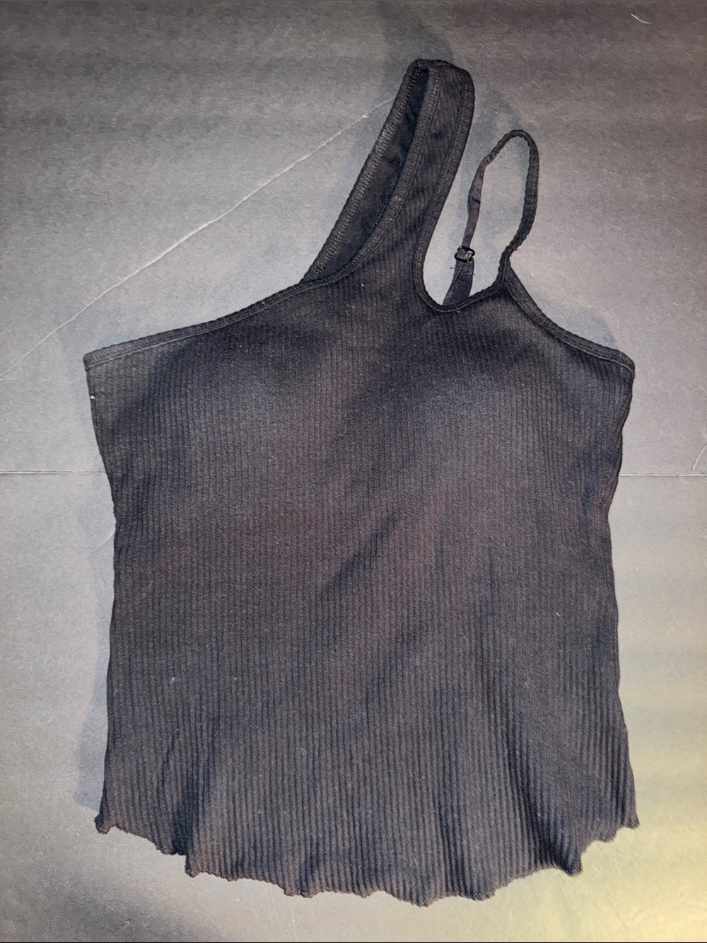 Ribbed One-Shoulder Asymmetrical Black Women's Tank Top